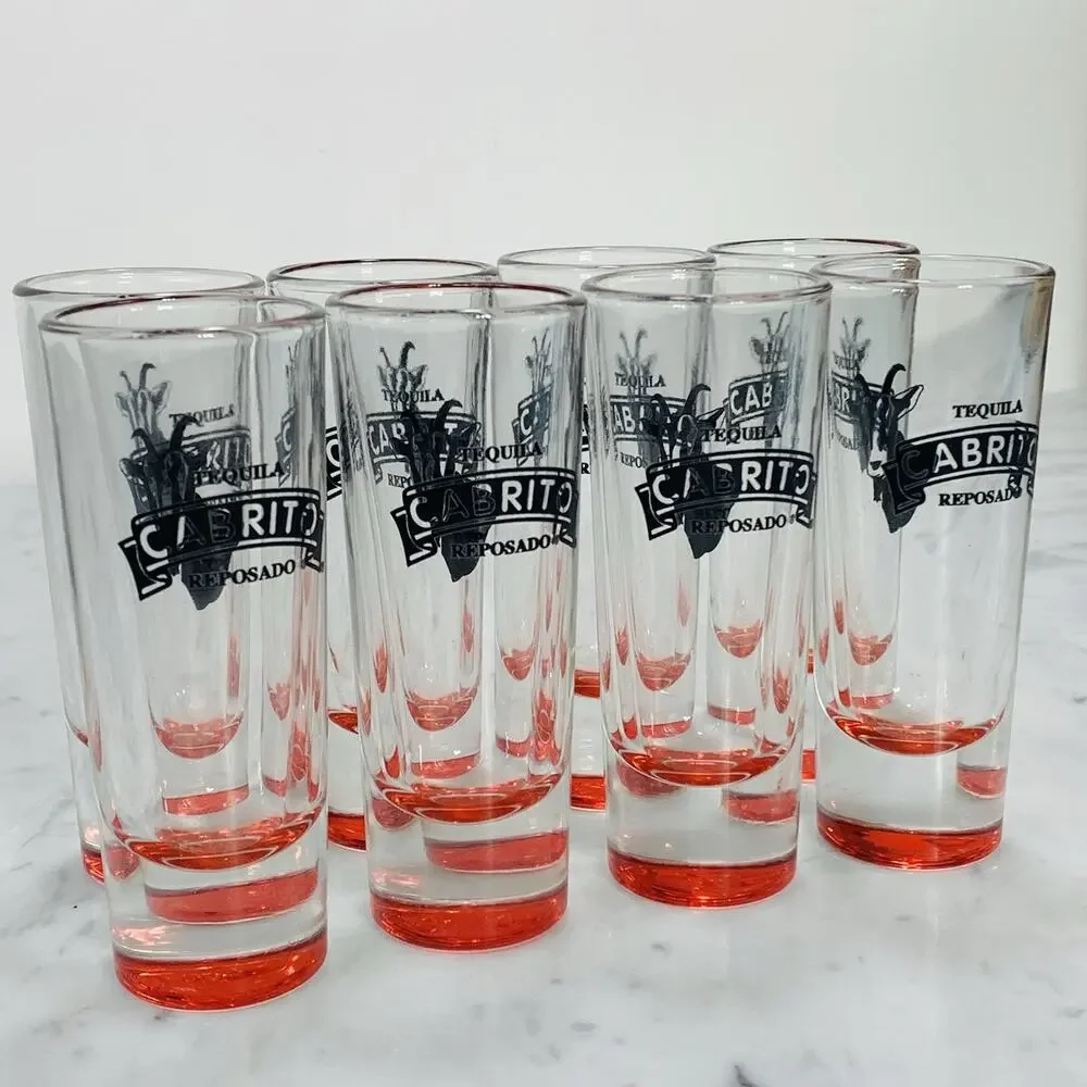 CABRITO Set of 8 Double Shooter Glasses 2 oz Red Tequila Reposado Shot NEW